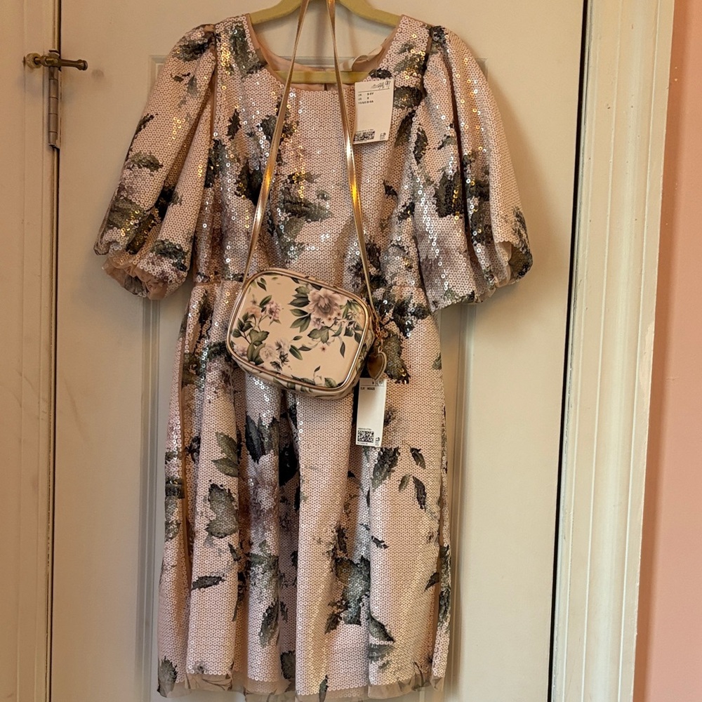 H&M Pink Floral Sequin Kids Dress with matching Bag!